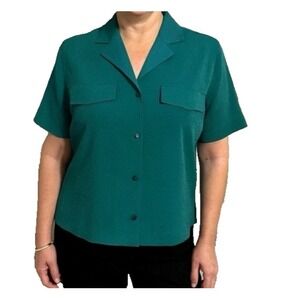 ATHLETA Echo Top Green Size Med Button Down Short Sleeve Collar - $99 Retail NWT